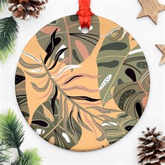 Leaves Monstera Picture Print Pattern Round Ornament (two Sides)