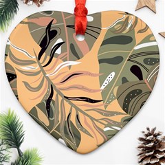 Leaves Monstera Picture Print Pattern Heart Ornament (two Sides)