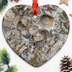 Fossilized Seashell Texture Print Design Bk Ornament (heart)