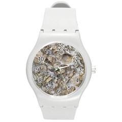 Fossilized Seashell Texture Print Design Bk Round Plastic Sport Watch (m) by dflcprintsclothing