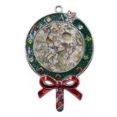 Fossilized Seashell Texture Print Design Bk Metal X mas Lollipop With Crystal Ornament