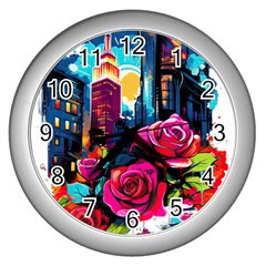 City Rose 2-gigapixel-art-scale-4 00x Wall Clock (silver) by BrightWear