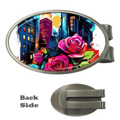 City Rose 2-gigapixel-art-scale-4 00x Money Clips (oval)  by BrightWear