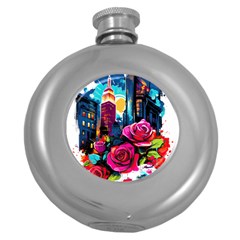 City Rose 2-gigapixel-art-scale-4 00x Round Hip Flask (5 Oz) by BrightWear