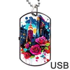 City Rose 2-gigapixel-art-scale-4 00x Dog Tag Usb Flash (two Sides) by BrightWear