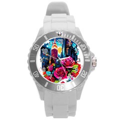 City Rose 2-gigapixel-art-scale-4 00x Round Plastic Sport Watch (l) by BrightWear