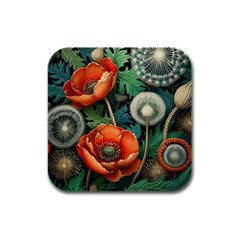 Flower Poppies Rubber Square Coaster (4 Pack) by Loisa77