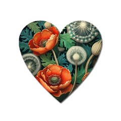 Flower Poppies Heart Magnet