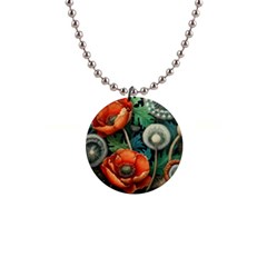 Flower Poppies 1  Button Necklace by Loisa77