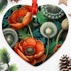 Flower Poppies Heart Ornament (two Sides)