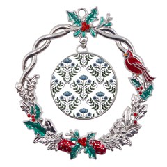 Flower Seamless Pattern Victorian Metal X mas Wreath Holly Leaf Ornament by Loisa77