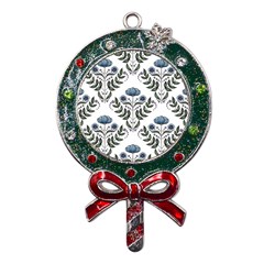 Flower Seamless Pattern Victorian Metal X mas Lollipop With Crystal Ornament by Loisa77