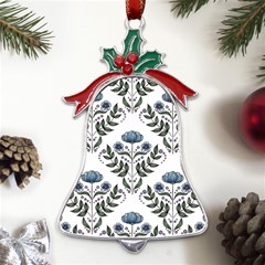 Flower Seamless Pattern Victorian Metal Holly Leaf Bell Ornament