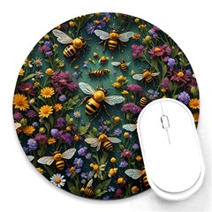 Bees Colony Flowers Round Mousepad