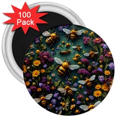 Bees Colony Flowers 3  Magnets (100 Pack)