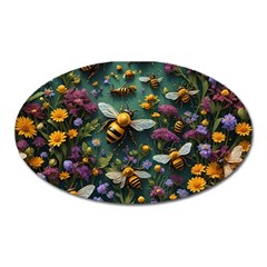 Bees Colony Flowers Oval Magnet