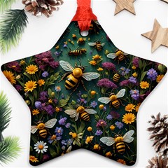 Bees Colony Flowers Star Ornament (two Sides)