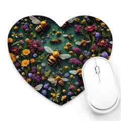 Bees Colony Flowers Heart Mousepad