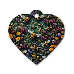 Bees Colony Flowers Dog Tag Heart (two Sides)