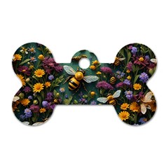 Bees Colony Flowers Dog Tag Bone (one Side)