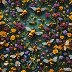 Bees Colony Flowers Play Mat (square) by Loisa77