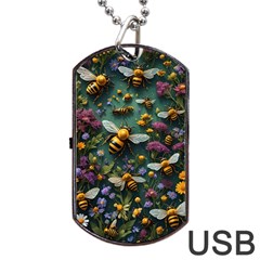 Bees Colony Flowers Dog Tag Usb Flash (two Sides)