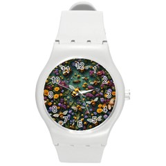 Bees Colony Flowers Round Plastic Sport Watch (m)