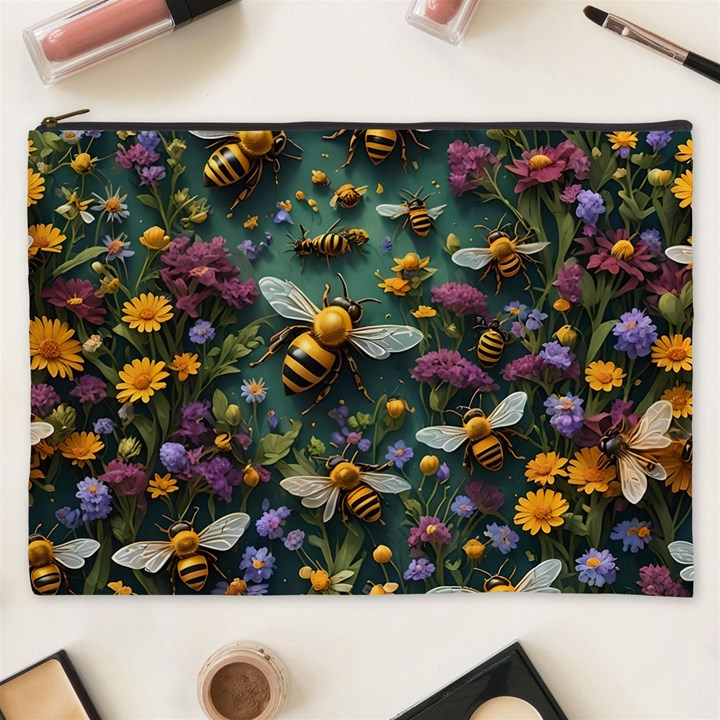 Bees Colony Flowers Cosmetic Bag (XXXL)