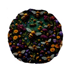 Bees Colony Flowers Standard 15  Premium Round Cushions by Loisa77