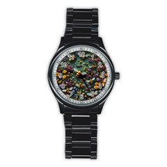 Bees Colony Flowers Stainless Steel Round Watch