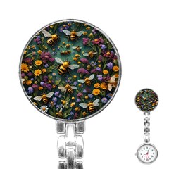 Bees Colony Flowers Stainless Steel Nurses Watch