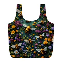 Bees Colony Flowers Full Print Recycle Bag (l)