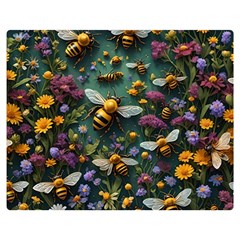 Bees Colony Flowers Two Sides Premium Plush Fleece Blanket (teen Size)