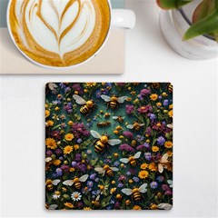 Bees Colony Flowers Uv Print Square Tile Coaster  by Loisa77