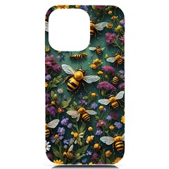 Bees Colony Flowers Iphone 14 Pro Max Black Uv Print Case by Loisa77