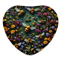 Bees Colony Flowers Heart Glass Fridge Magnet (4 Pack) by Loisa77