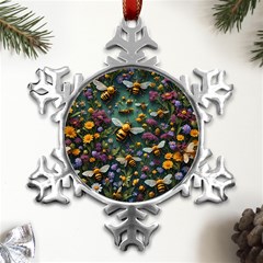 Bees Colony Flowers Metal Small Snowflake Ornament by Loisa77