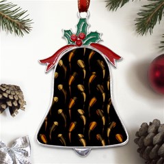 Abstract Art Pattern Warm Colors Metal Holly Leaf Bell Ornament