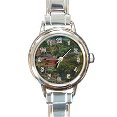 Samborondon District Aerial View Shot, Guayas, Ecuador Round Italian Charm Watch by dflcprintsclothing