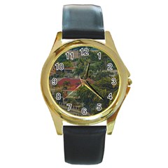 Samborondon District Aerial View Shot, Guayas, Ecuador Round Gold Metal Watch by dflcprintsclothing