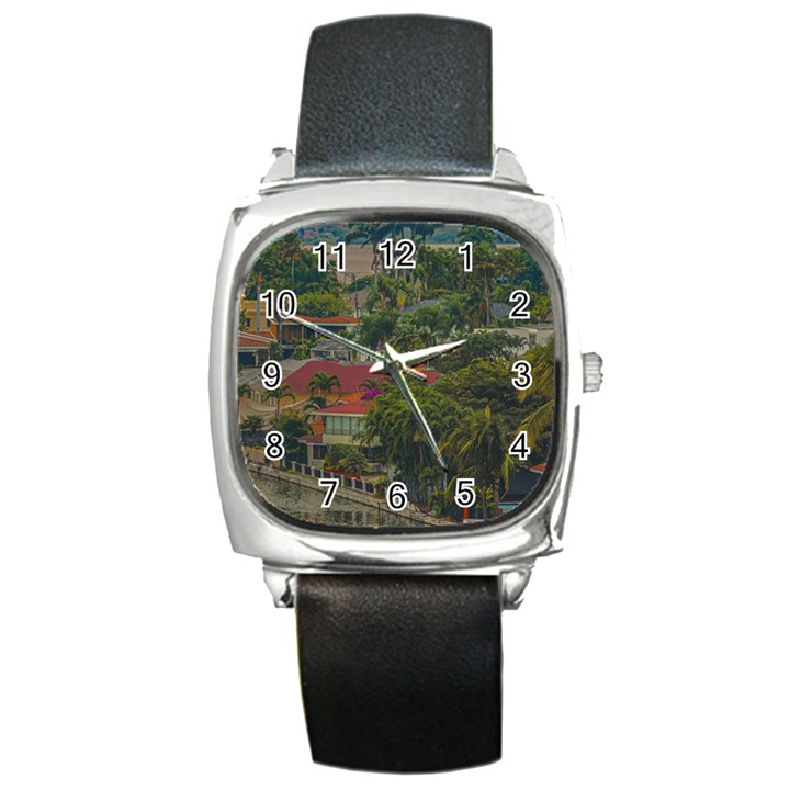 Samborondon District Aerial View Shot, Guayas, Ecuador Square Metal Watch