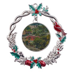 Samborondon District Aerial View Shot, Guayas, Ecuador Metal X mas Wreath Holly Leaf Ornament by dflcprintsclothing