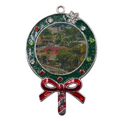 Samborondon District Aerial View Shot, Guayas, Ecuador Metal X mas Lollipop With Crystal Ornament by dflcprintsclothing