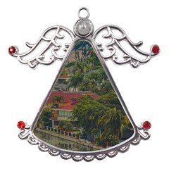 Samborondon District Aerial View Shot, Guayas, Ecuador Metal Angel With Crystal Ornament by dflcprintsclothing