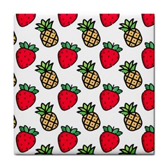 Strawberries Pineapples Fruits Tile Coaster by Loisa77