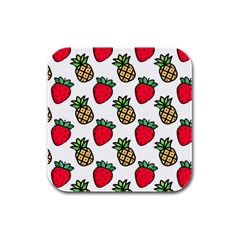 Strawberries Pineapples Fruits Rubber Square Coaster (4 Pack) by Loisa77