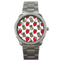 Strawberries Pineapples Fruits Sport Metal Watch by Loisa77