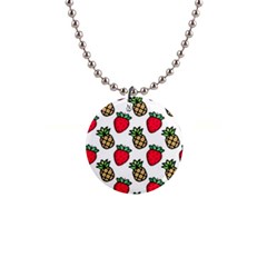 Strawberries Pineapples Fruits 1  Button Necklace by Loisa77