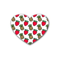 Strawberries Pineapples Fruits Rubber Coaster (heart) by Loisa77