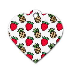 Strawberries Pineapples Fruits Dog Tag Heart (two Sides) by Loisa77